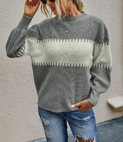 Grey & Cream Mock Neck Sweater