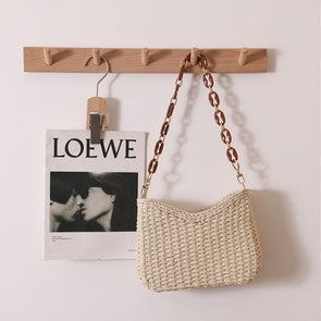 Woven Straw Crossbody With Acetate Chain Link Handle