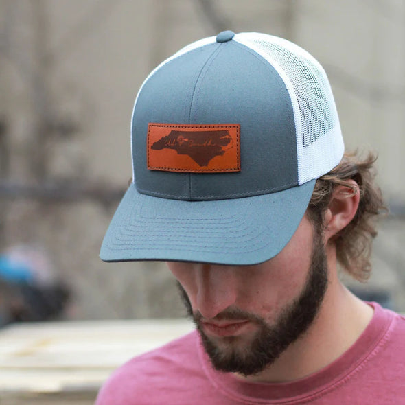 North Carolina Leather Patch - Trucker Hat (Graphite / White)