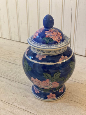 Dark Blue and Pink Floral Ginger Jar