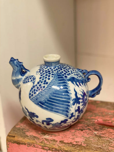 Blue and White Asian Round Teapot