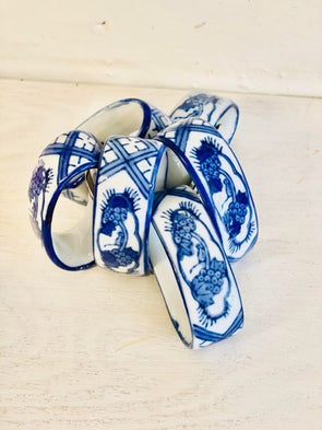 Set Of 6 Blue Asian Napkin Rings