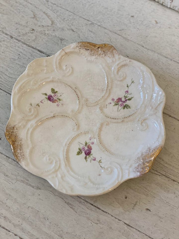 Cream and Floral Oyster Plate