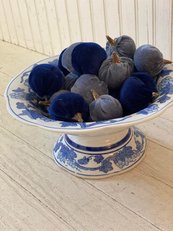 Blue and White Grape Pattern Pedestal Bowl