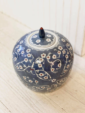 Blue and Burgundy Ditzy Floral Ginger Jar