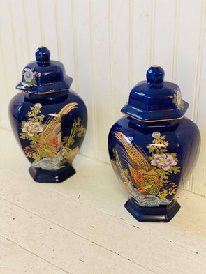 Cobalt Blue Ginger Jar w/ Gold Detail