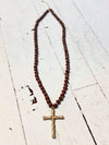 Chocolate Wooden Bead Bamboo Cross Necklace