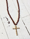Chocolate Wooden Bead Bamboo Cross Necklace