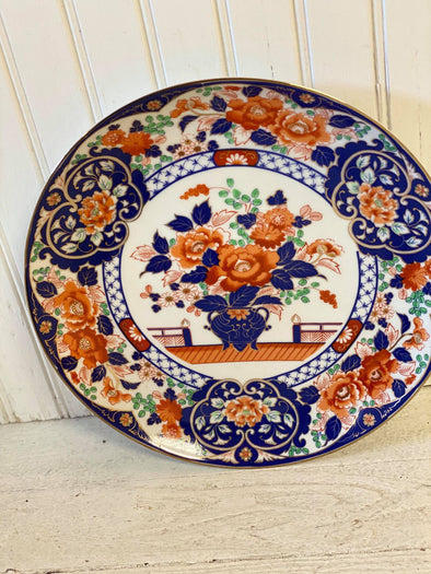 Orange & Blue Floral Plate