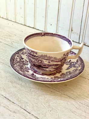 Staffordshire "Tonquin" Purple Cup & Saucer