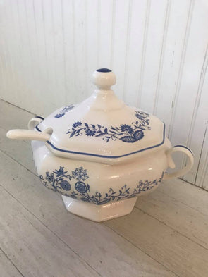 Blue Onion Tureen with Ladle