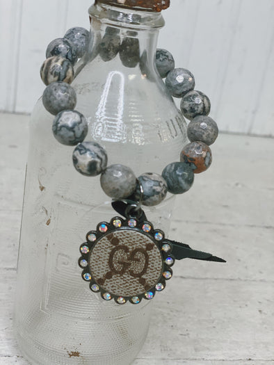 Grey Marble Single Beaded Upcycled Bracelet