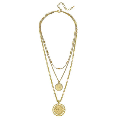 Chain Link Layered Coin Necklace in Matte Gold
