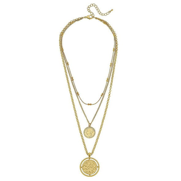 Chain Link Layered Coin Necklace in Matte Gold