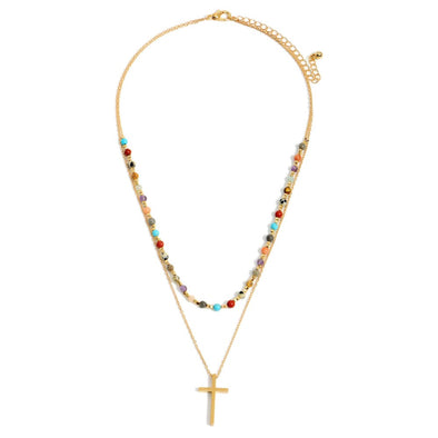 Fall Tones Layered Cross Necklace