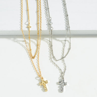 Layered Cross Charm Necklace