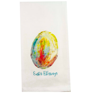 Colorful Egg With Easter Blessings Dish Towel