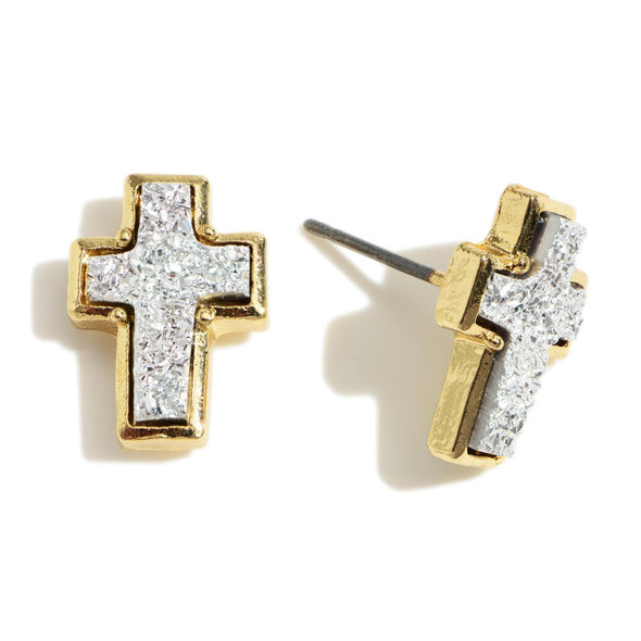 Druzy Cross Stud Earrings (2 colors)