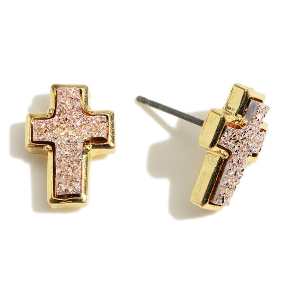 Druzy Cross Stud Earrings (2 colors)