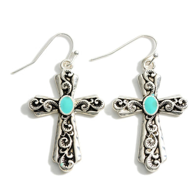 Silver Cross Earrings w/ Turquoise Accents