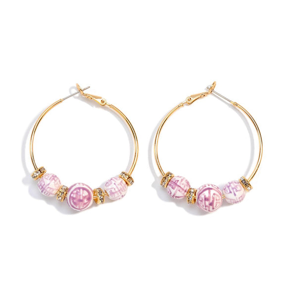 Purple/Pink Chinoiserie Hoop Earrings
