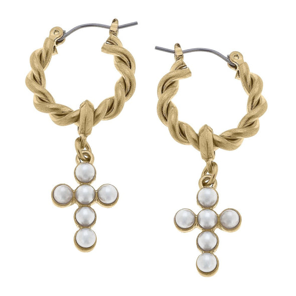 Rope Hoop w/ Pearl Cross Earrings