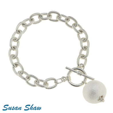 Silver and Cotton Pearl Toggle Bracelet