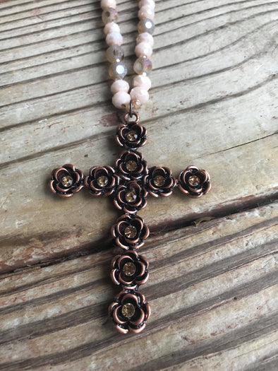 Copper Cross Beaded Necklace