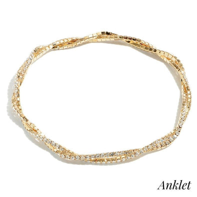 Double Twisted Rhinestone Stretch Anklet