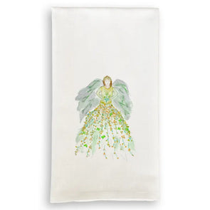 Green Floral Angel Tea Towel