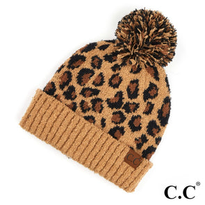 CC Leopard Knit Pom Beanie