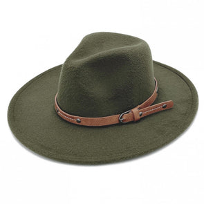 Olive Hat W/ Studded Leather Buckle Band