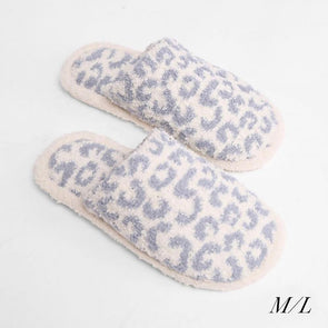 Comfy Luxe Blue Leopard Slide On Slippers