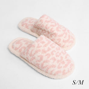 Comfy Luxe Pink Leopard Slide On Slippers