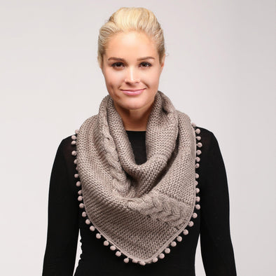 Pom Pom Cable Knit Infinity Scarf (Multiple Colors)