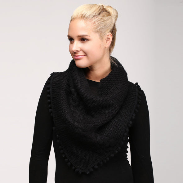 Pom Pom Cable Knit Infinity Scarf (Multiple Colors)