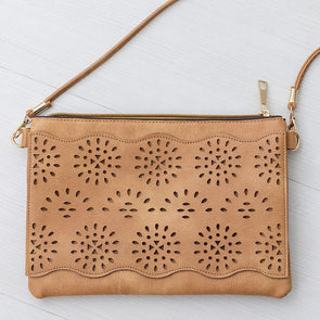 Faux Leather Cross Body Bag Featuring Laser Cut Outs