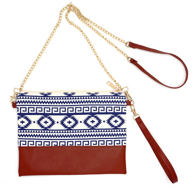 Aztec Print Canvas and Faux Leather Cross Body Handbag (2 Colors)