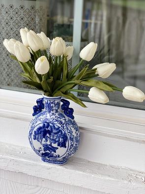 8" Blue and White Asian Vase