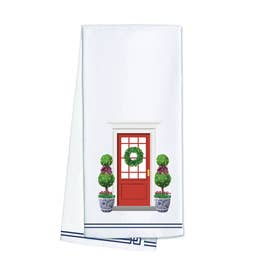 Christmas Front Door W/ Ginger Jar Tea Towel