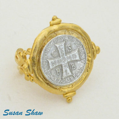 Gold & Silver "St. Benedict Cross" Ring