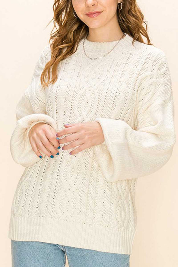 Cream Drop Shoulder Cable Sweater