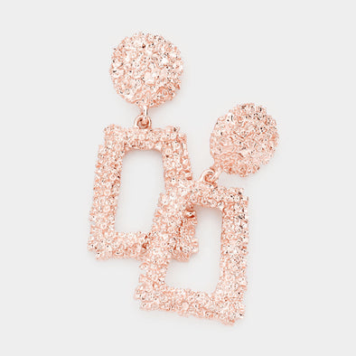 Rose Gold Textured Color Metal Open Trapezoid Knocker Earrings
