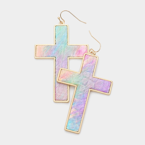 Pastel Rainbow Cross Earrings