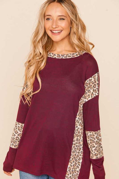 Two Toned Leopard Block Knit Top (S-3X)