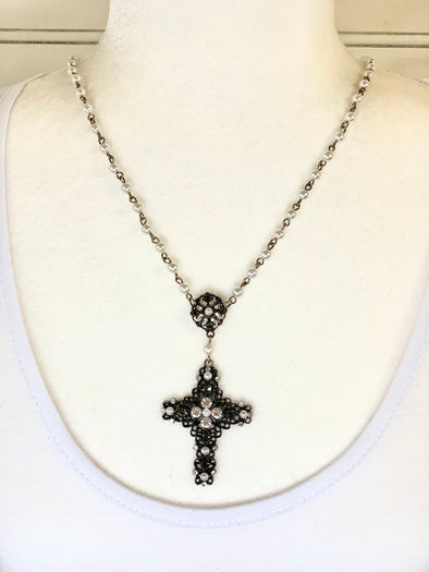 Pearl Crystal Cross Necklace