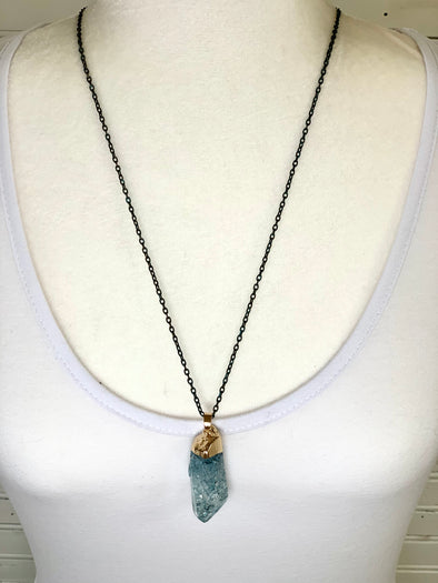 Gold Dipped Blue Crystal Necklace