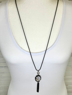 Crystal Circle With Black Tassel Necklace