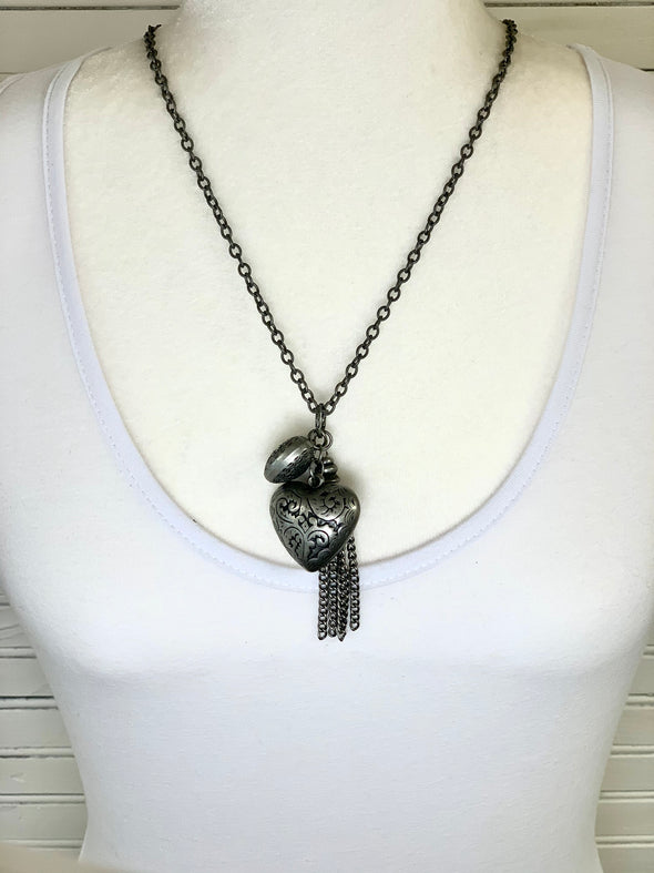 Double Heart With Tassel Necklace