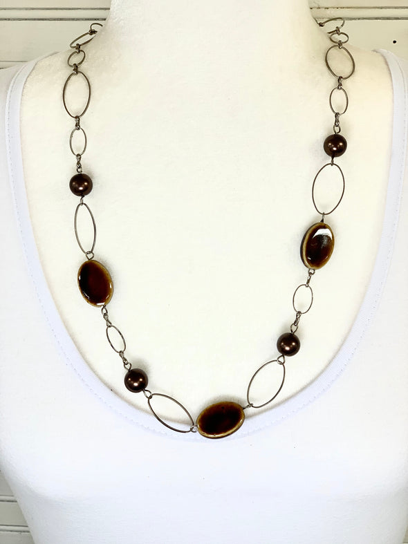 Brown With Silver Necklace